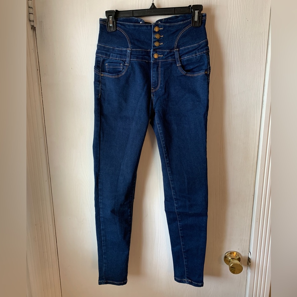 Wax Jean, Medium Dark Denim, Ultra High Rise, Tie in Back, Size 7